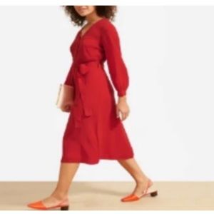 Everlane Red Cupro Blousen Long Sleeve Button Down Midi Dress